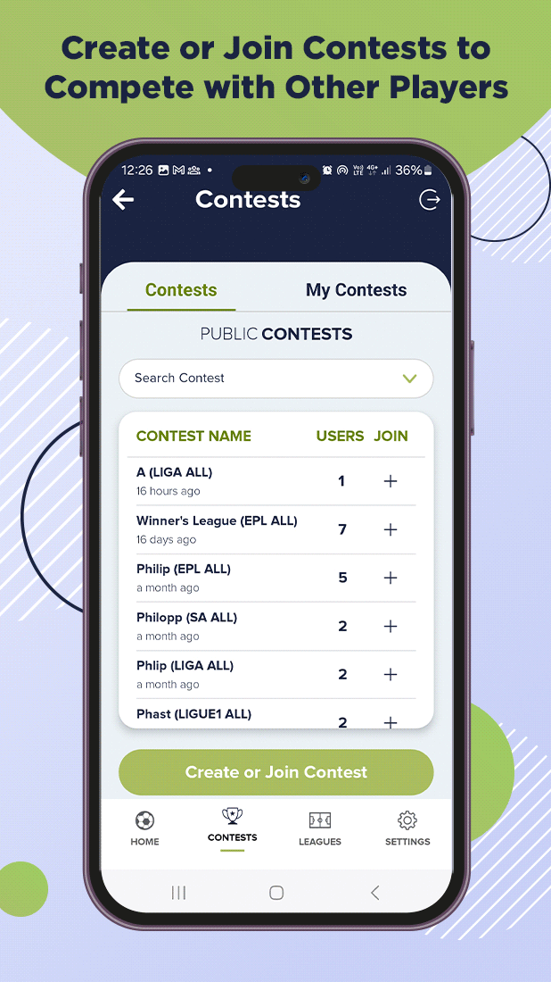 Contests in Golwiz - Football Predictor app